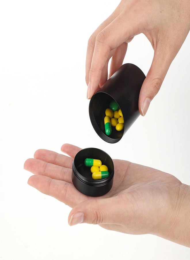 COMNICO 2pcs Portable Metal Pill Organizer, Round Daily Pill Box Holder Pocket Small Pill Case Medicine Organizer Vitamin Bottle Containers for Traveling Outdoor Fish Oils Supplements (Black+Silver) - Image 5